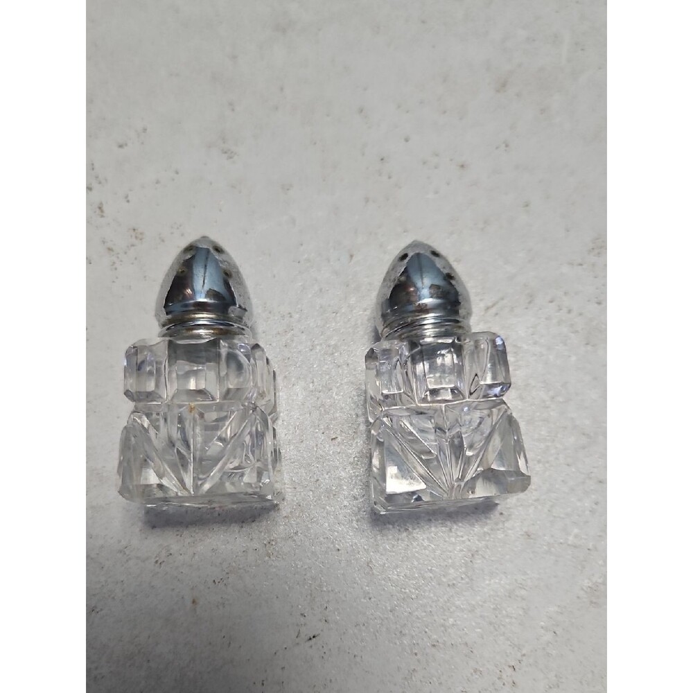Vintage Cut Crystal Salt and Pepper Shakers - Clear Glass with Silver Tone Tops